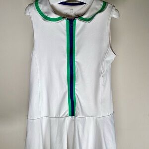 Classic Prep White Dress with Green and Blue Trim